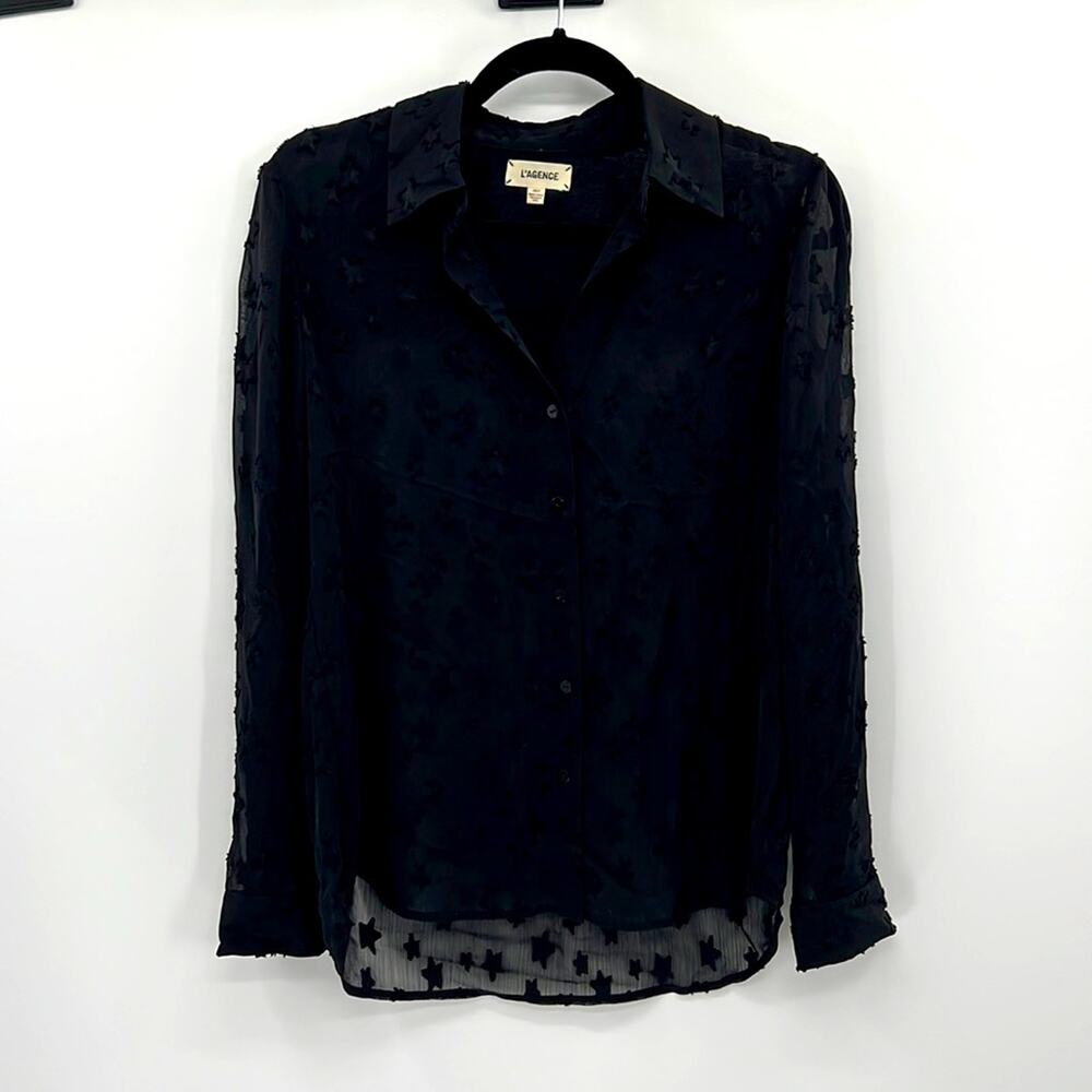 L'AGENCE Sheer Star Button Down Blouse - Black - XS - New with tags